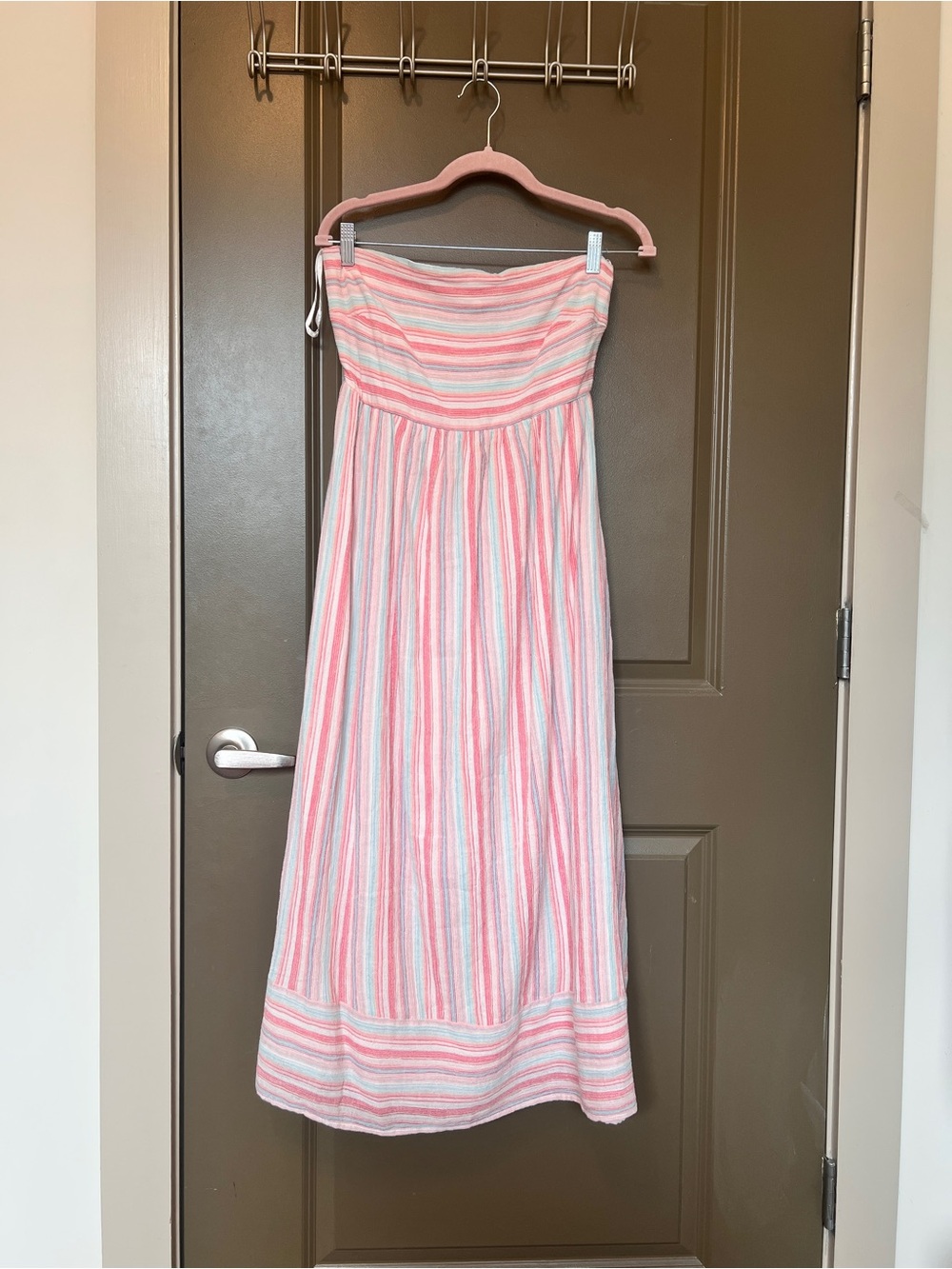 Striped Strapless Maxi Dress in Pink & White